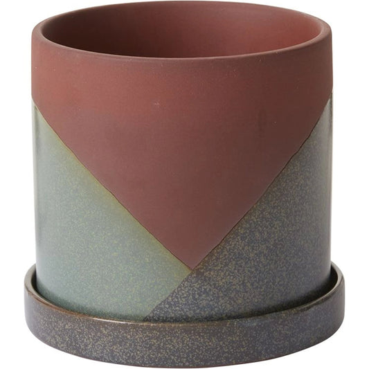 El Cerro Pot with Saucer by Accent Decor in green. Made from ceramic in a modern style.