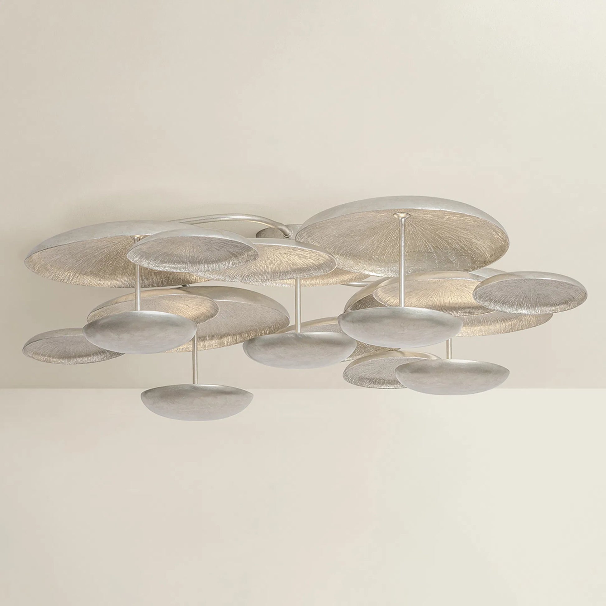 Fistral Semi Flush by Corbett in textured warm silver leaf. Made from unique in a modern style.
