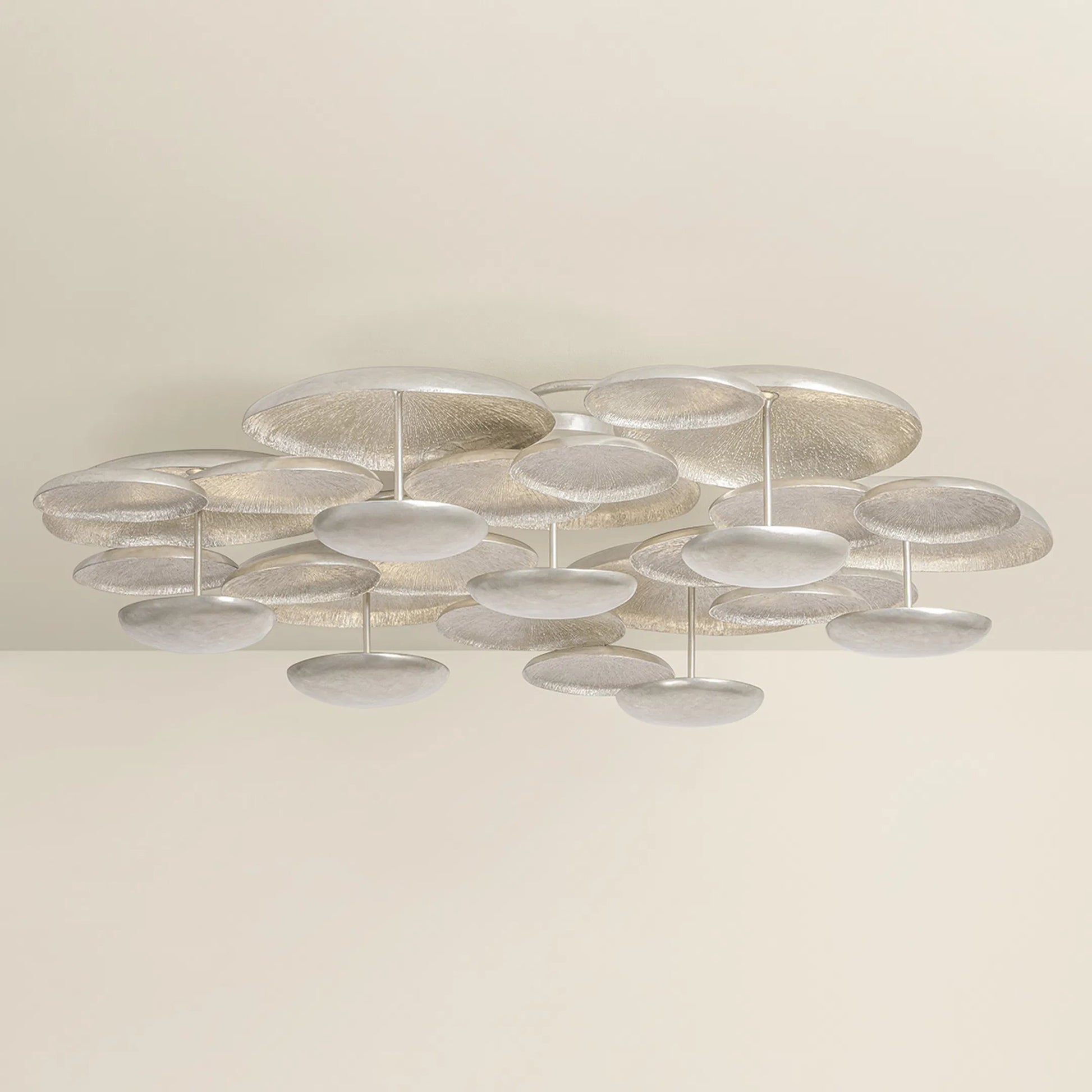 Fistral Semi Flush by Corbett in textured warm silver leaf. Made from unique in a modern style.