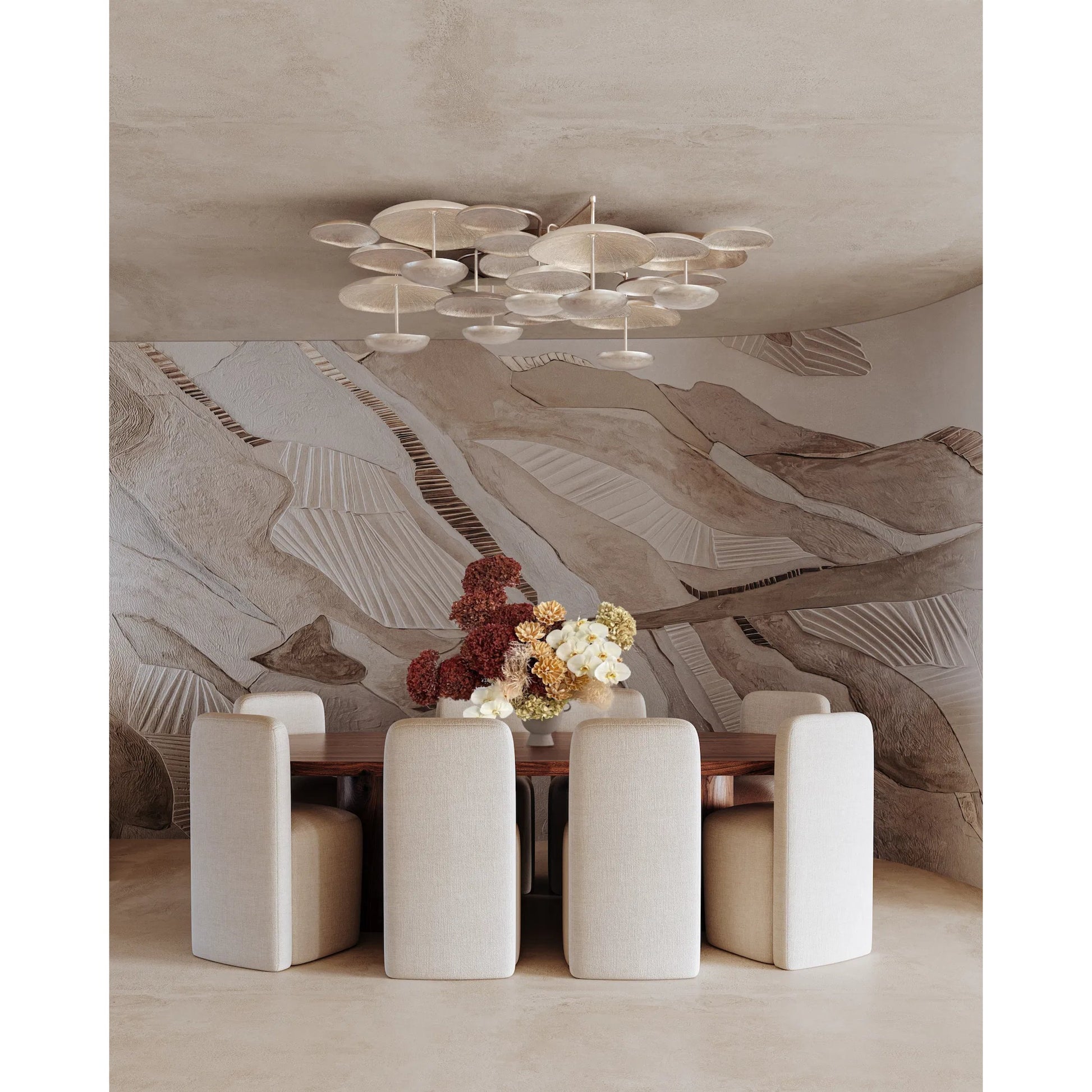 Fistral Semi Flush by Corbett in textured warm silver leaf. Made from unique in a modern style.