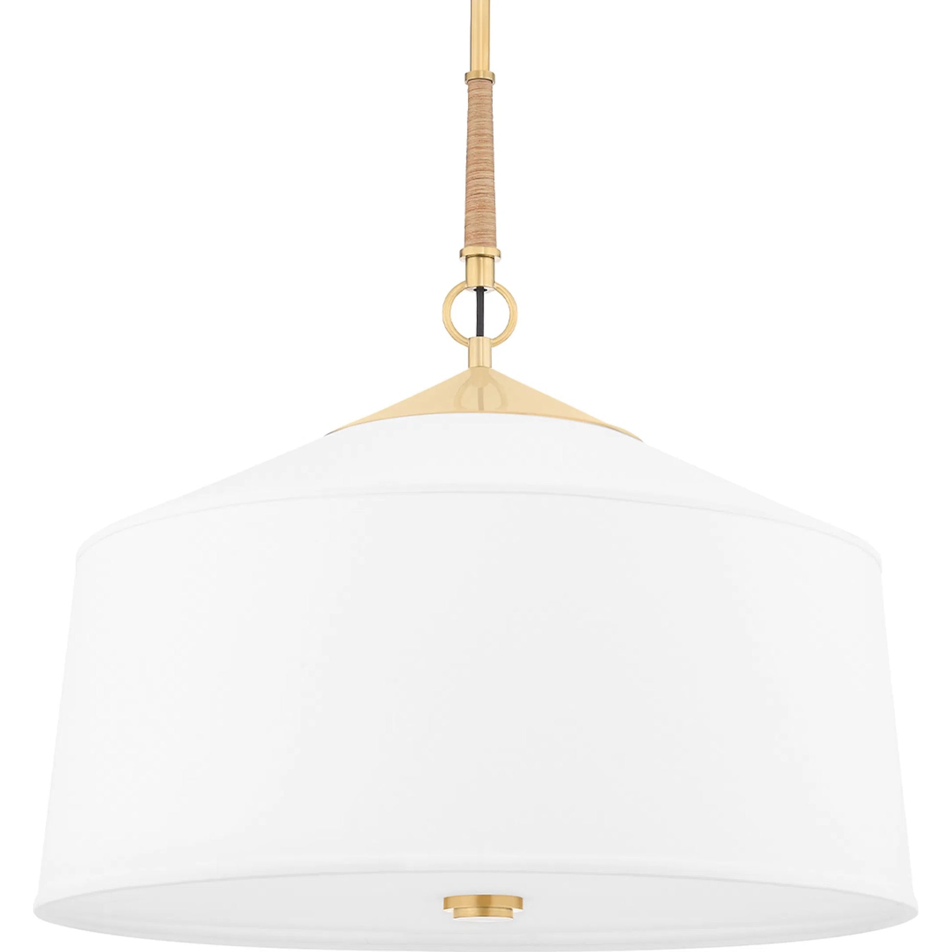 White Plains Pendant by Hudson Valley in aged brass. Made from steel in a transitional style.