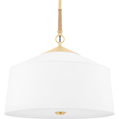 White Plains Pendant by Hudson Valley in aged brass. Made from steel in a transitional style.