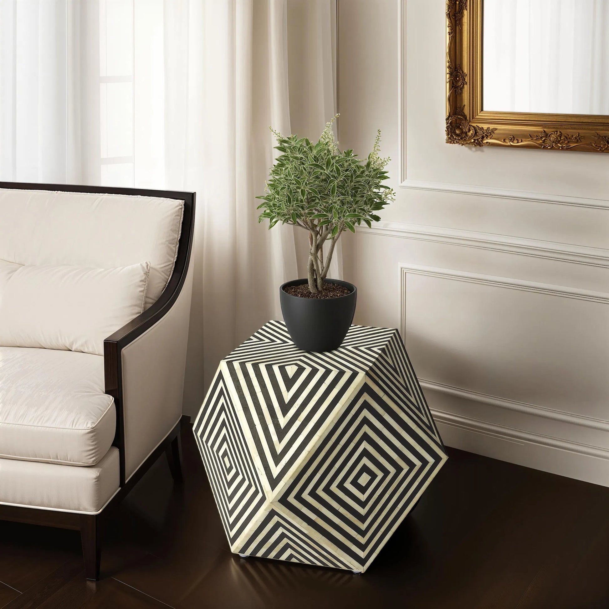 Zanzibar Bone Inlay Bunching Table by Butler Specialty Company in multi-color and black bone inlay. Made from bone inlay, mdf in a modern style.