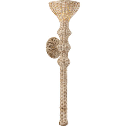 Mamaroneck Wall Sconce by Hudson Valley in natural and gold leaf. Made from natural woven in a rustic style.