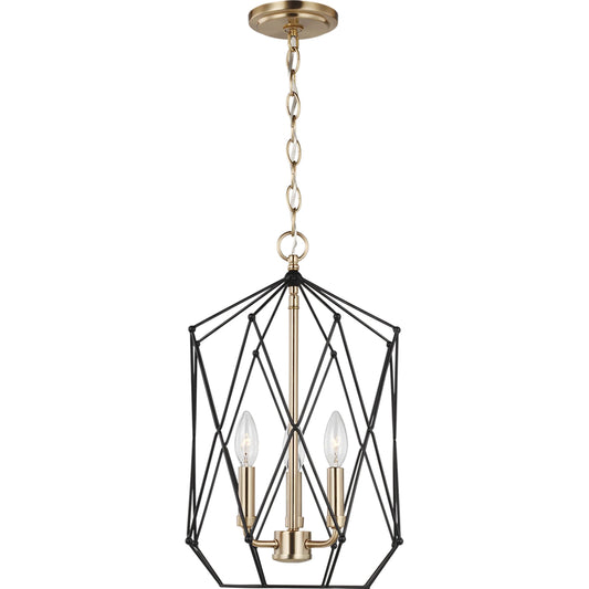 Zarra Medium Three Light Lantern by Visual Comfort & Co. in satin brass. Made from steel in a unique style.