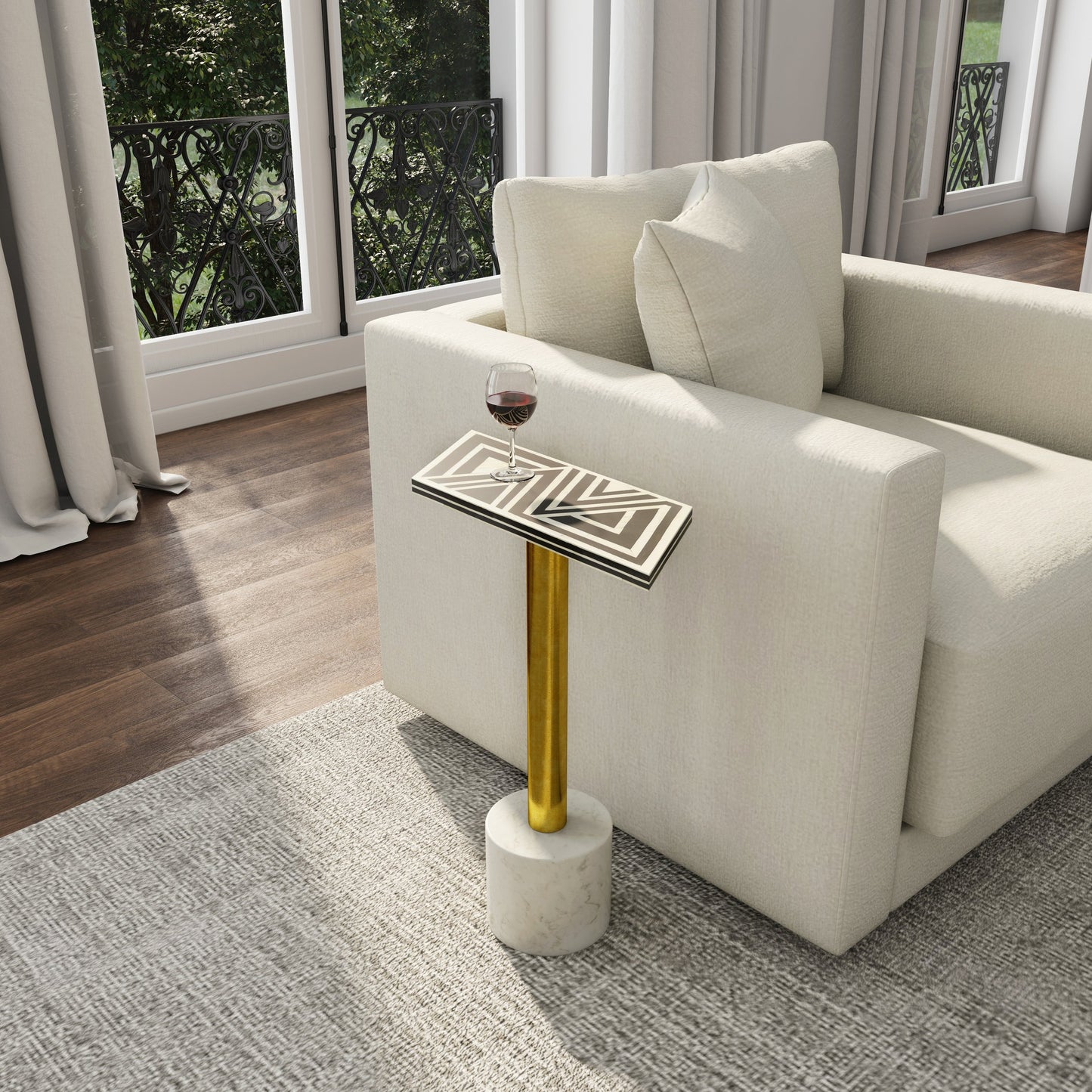 006 S-346204 | Lifestyle | Draper Bone Inlay Accent Table by Butler Specialty Company in multi-color and black bone inlay. Made from bone inlay, marble, brass metal, mdf in a eclectic & global style.