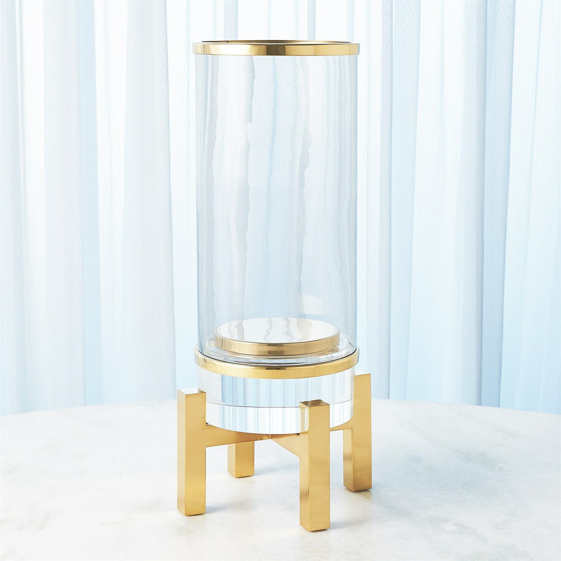 Cylinder Hurricane by Global Views in nickel. Made from brass, nickel, glass in a transitional style.