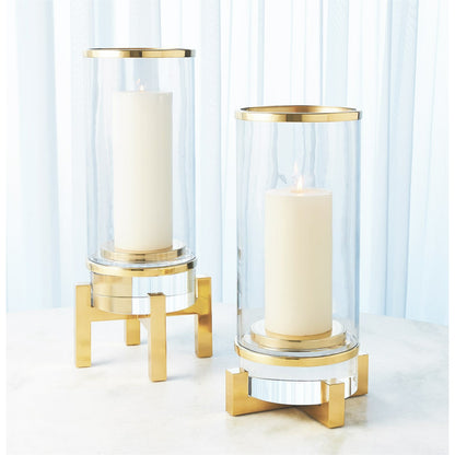 Cylinder Hurricane by Global Views in nickel. Made from brass, nickel, glass in a transitional style.