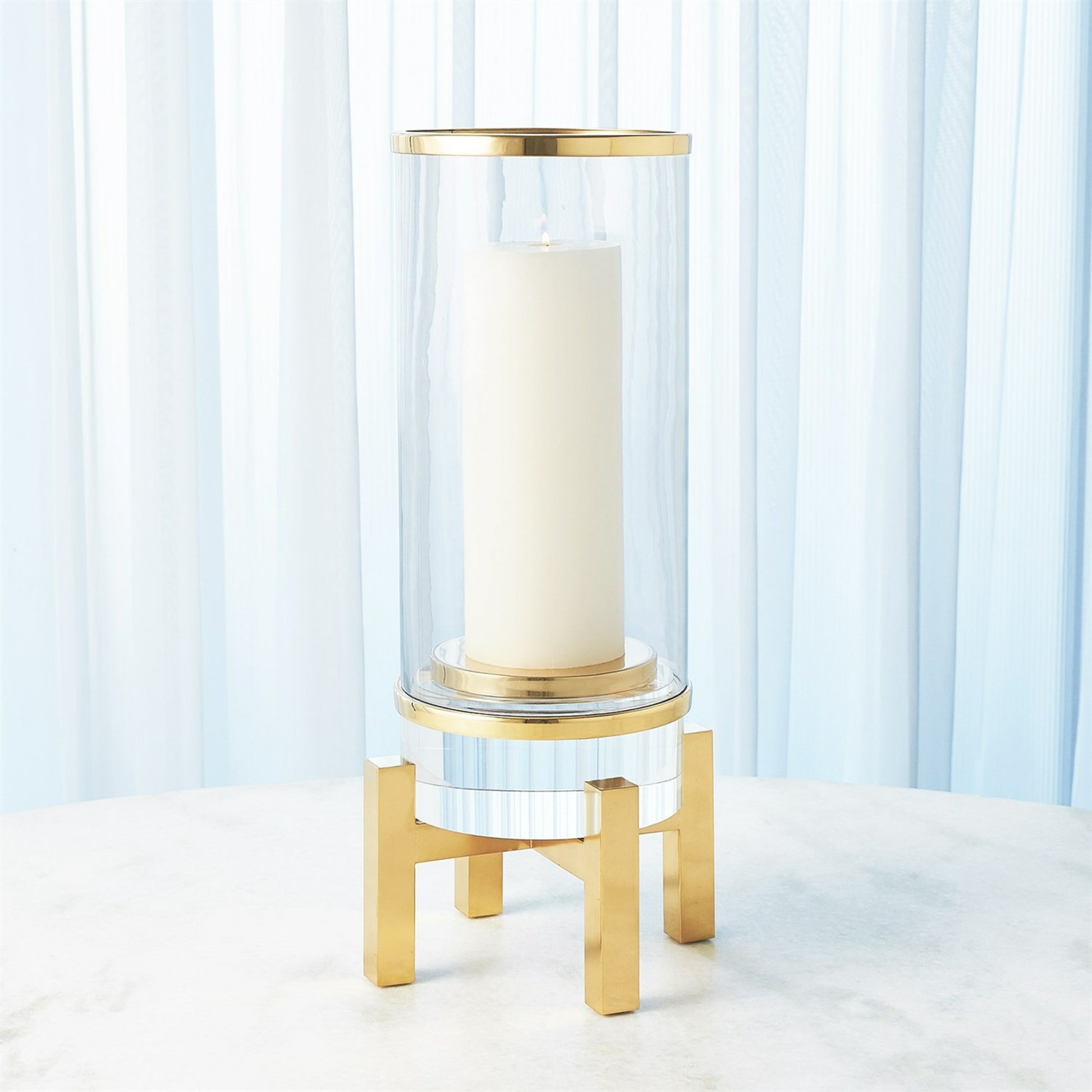 Cylinder Hurricane by Global Views in nickel. Made from brass, nickel, glass in a transitional style.