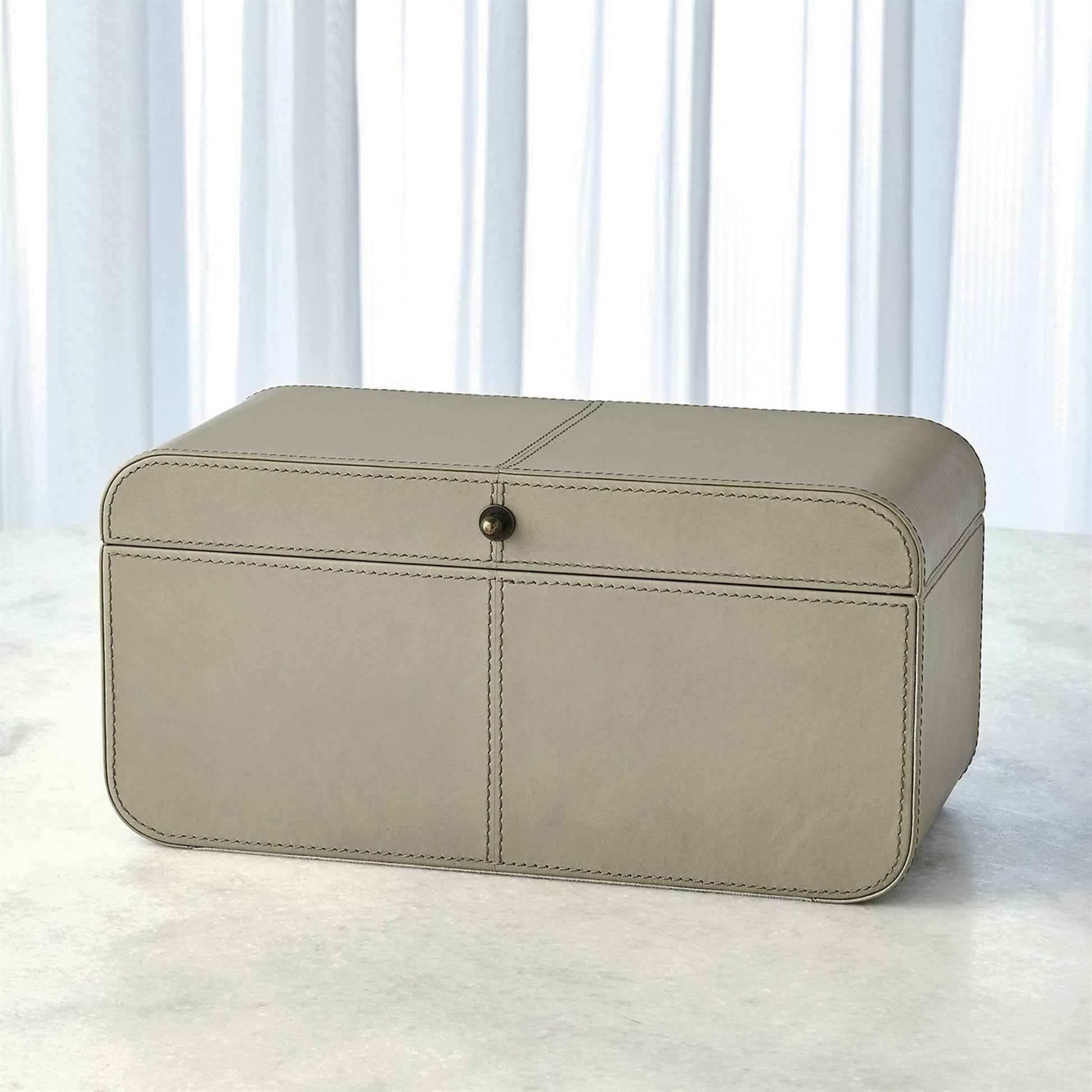 Curved Corner Box by Global Views. Made from mdf, leather, polysuede lining in a eclectic & global style.