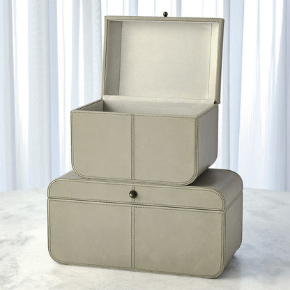 Curved Corner Box by Global Views. Made from mdf, leather, polysuede lining in a eclectic & global style.