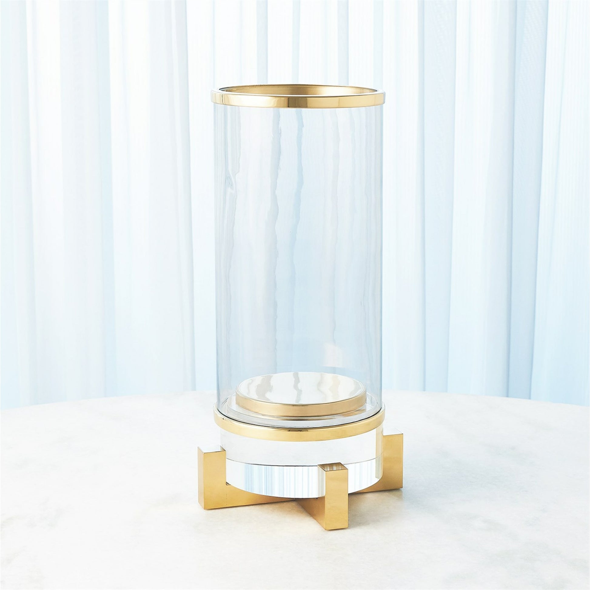 Cylinder Hurricane by Global Views in nickel. Made from brass, nickel, glass in a transitional style.