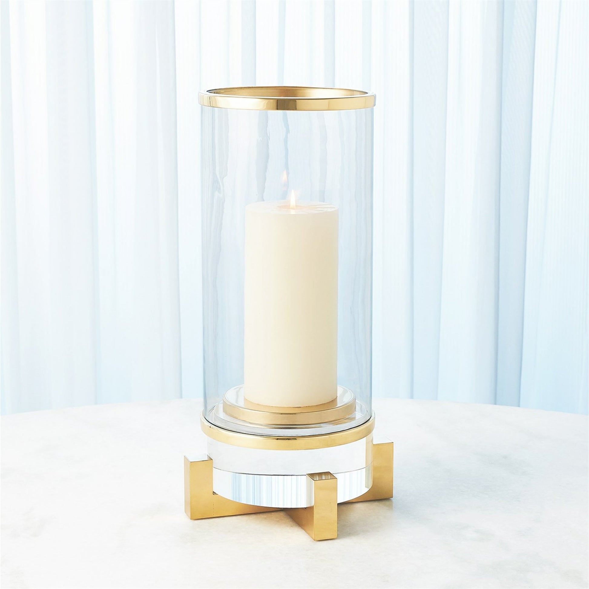 Cylinder Hurricane by Global Views in nickel. Made from brass, nickel, glass in a transitional style.