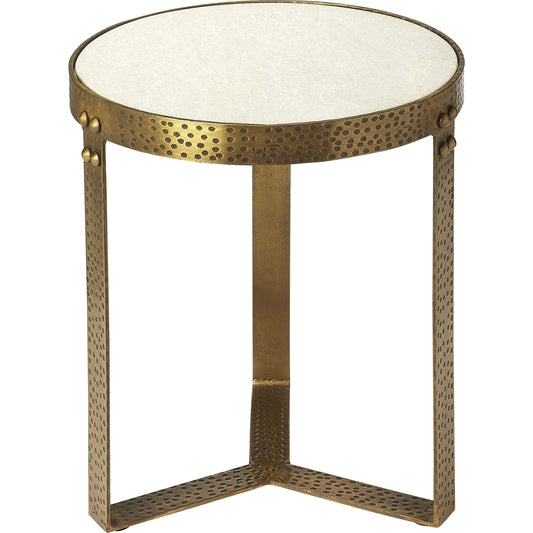 Elton End Table by Butler Specialty Company in gold and marble, metal. Made from iron, marble in a transitional style.