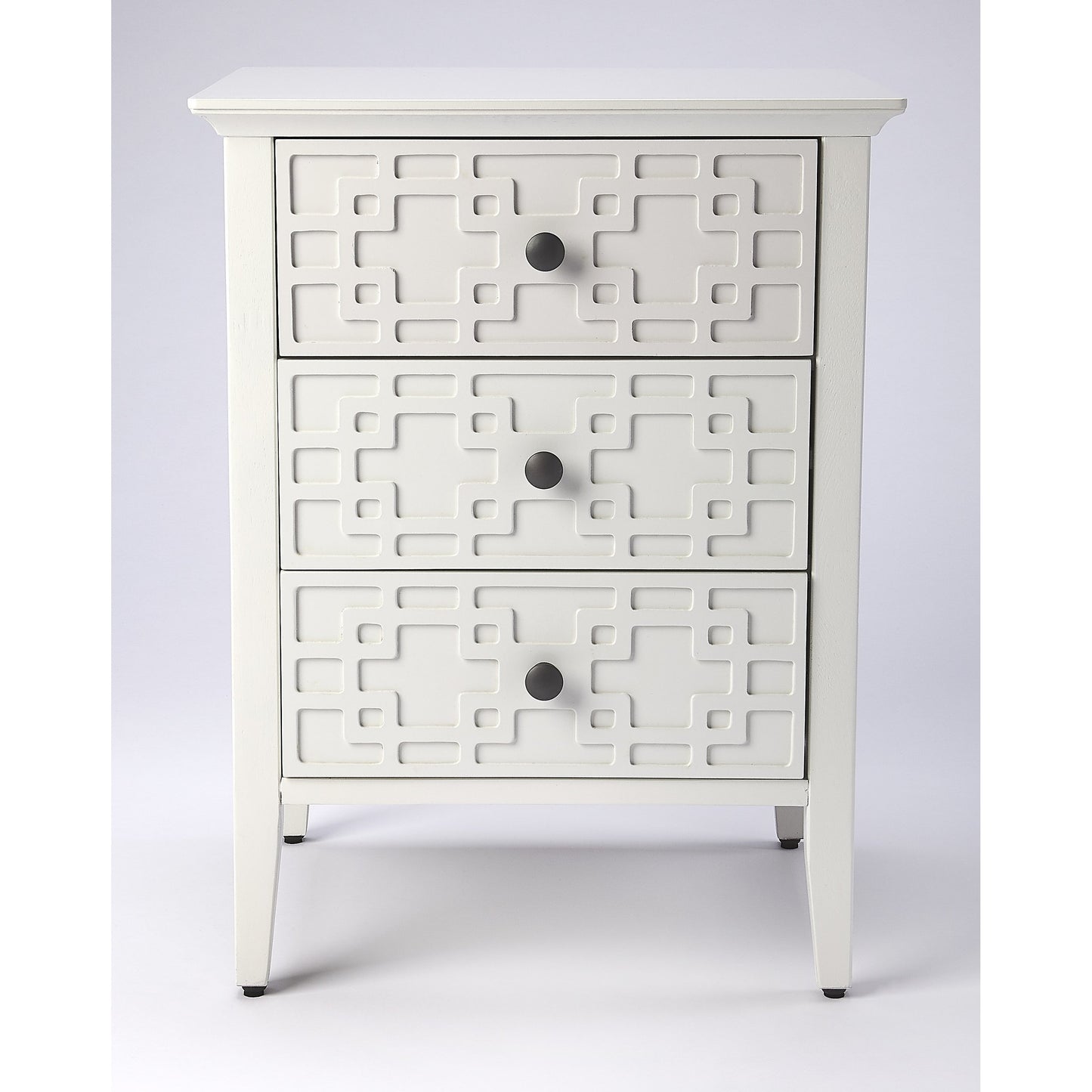 006 S-346275 | Additional Silo | Kinsley Glossy White Accent Chest by Butler Specialty Company in off white and glossy white. Made from bayur wood solids, mdf, pewter finished steel hardware in a transitional style.