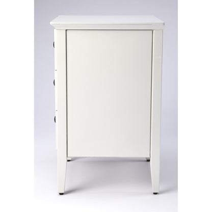 Kinsley Glossy White Accent Chest by Butler Specialty Company in off white and glossy white. Made from bayur wood solids, mdf, pewter finished steel hardware in a transitional style.