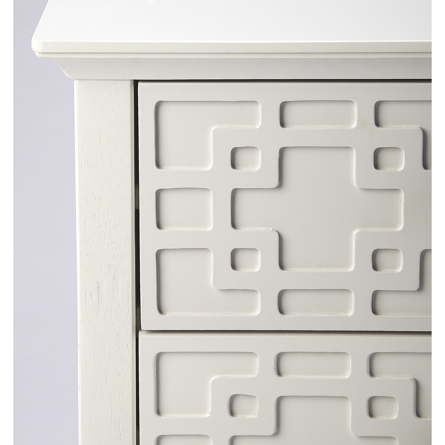 005 S-346275 | Additional Silo | Kinsley Glossy White Accent Chest by Butler Specialty Company in off white and glossy white. Made from bayur wood solids, mdf, pewter finished steel hardware in a transitional style.