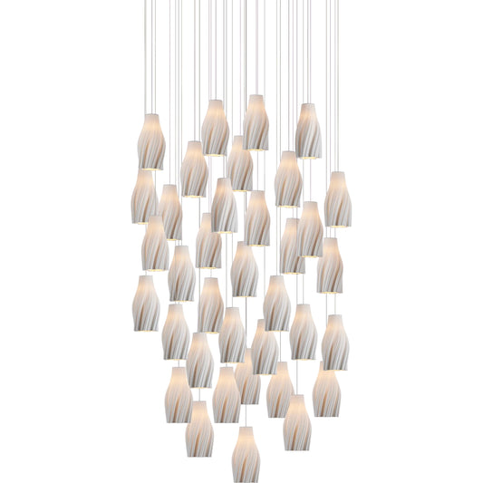 Posh 36-Light Multi-Drop Pendant by Currey and Company in white, silver. Made from ceramic, metal in a unique style.