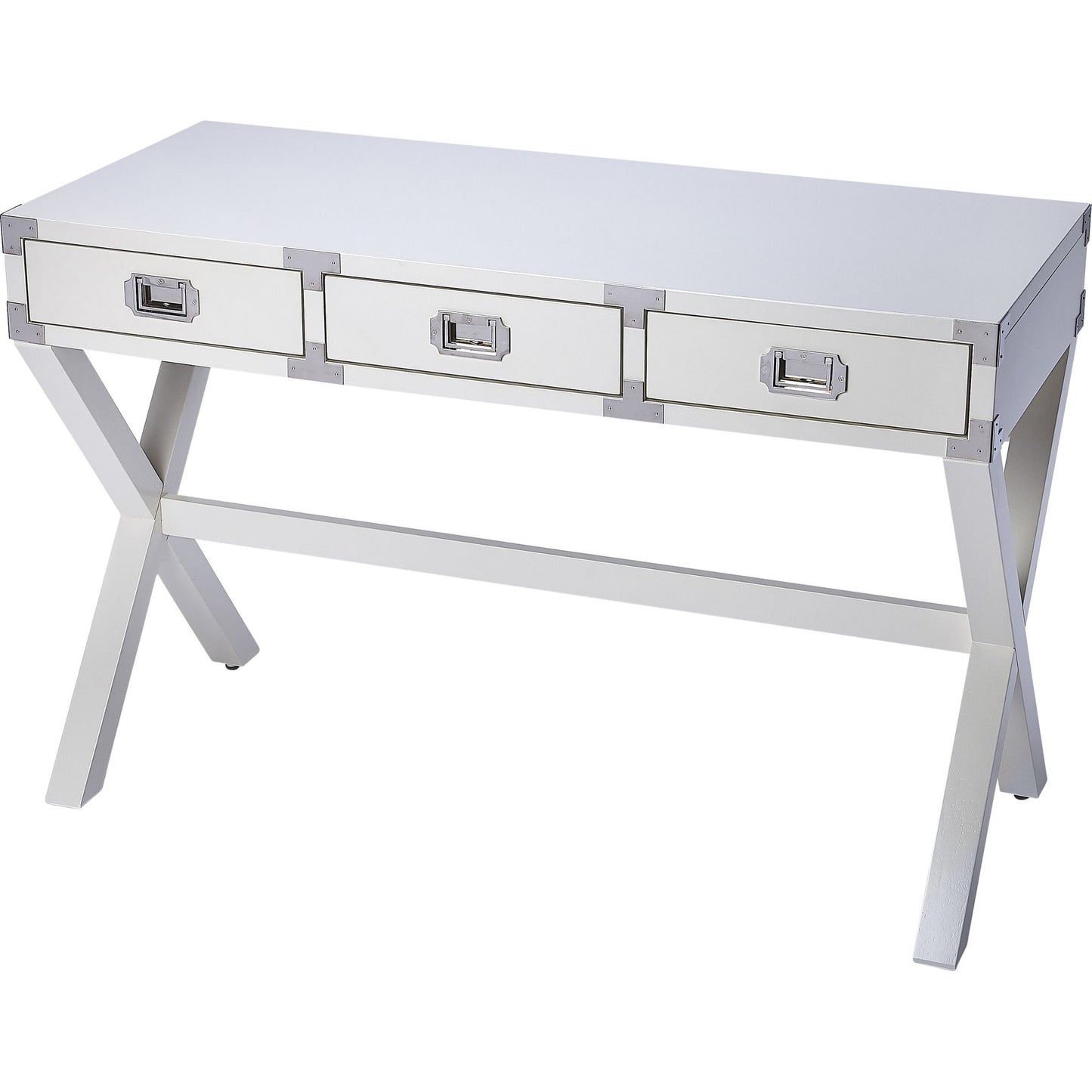 001 S-346147 | Primary Silo | Anew Campaign Desk by Butler Specialty Company in white and white. Made from rubberwood solids, mdf, hardware: silver finished steel in a modern style.
