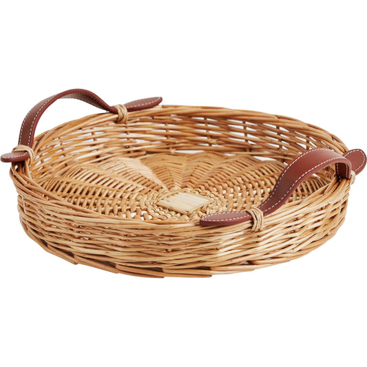 Island Round Tray by Chelsea House in tan. Made from rattan in a unique style.