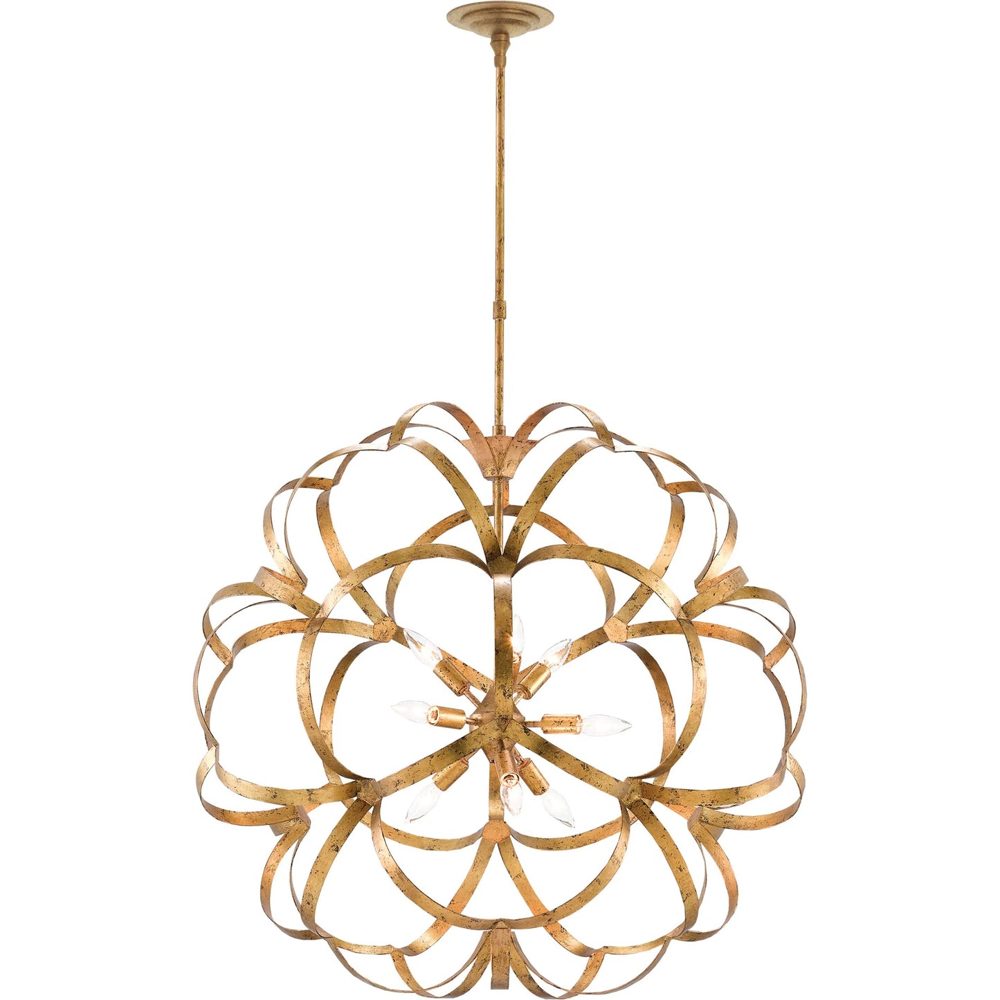 003 S-291316 | Additional Silo | Sappho Orb Chandelier by Currey and Company in new gold leaf. Made from wrought iron in a modern style.
