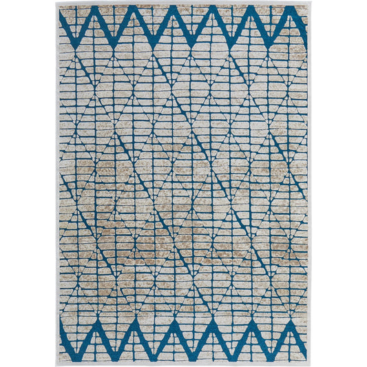 Saphir Mira Transitional Geometric Rug - 3504F by Feizy in blue, green, white. Made from viscose, polyester in a unique style.