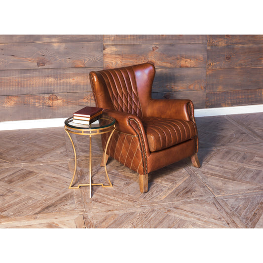 The Wine Money Table by Sarreid Ltd. in gold and plain glass antique brass base. Made from glass, iron in a transitional style.
