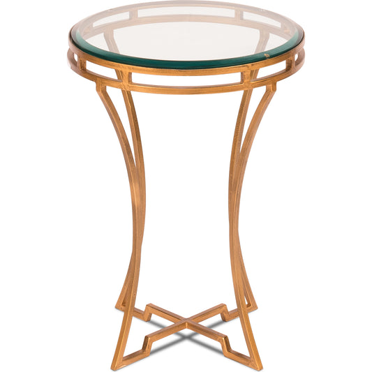 The Wine Money Table by Sarreid Ltd. in gold and plain glass antique brass base. Made from glass, iron in a transitional style.