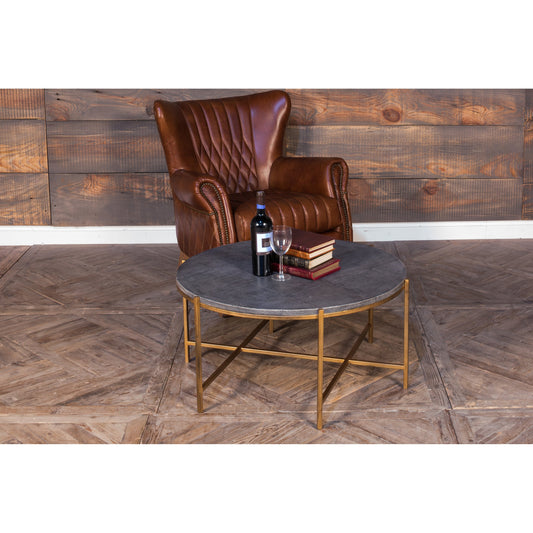 Grey Shagreen Coffee Table by Sarreid Ltd. in black and gray shagreen antiqued brass base. Made from mdf, leather, iron in a transitional style.