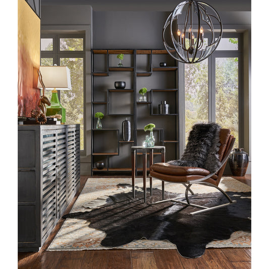 St Lucia Sideboard by Sarreid Ltd. in black and 4 fixed shelves. Made from pine in a rustic style.