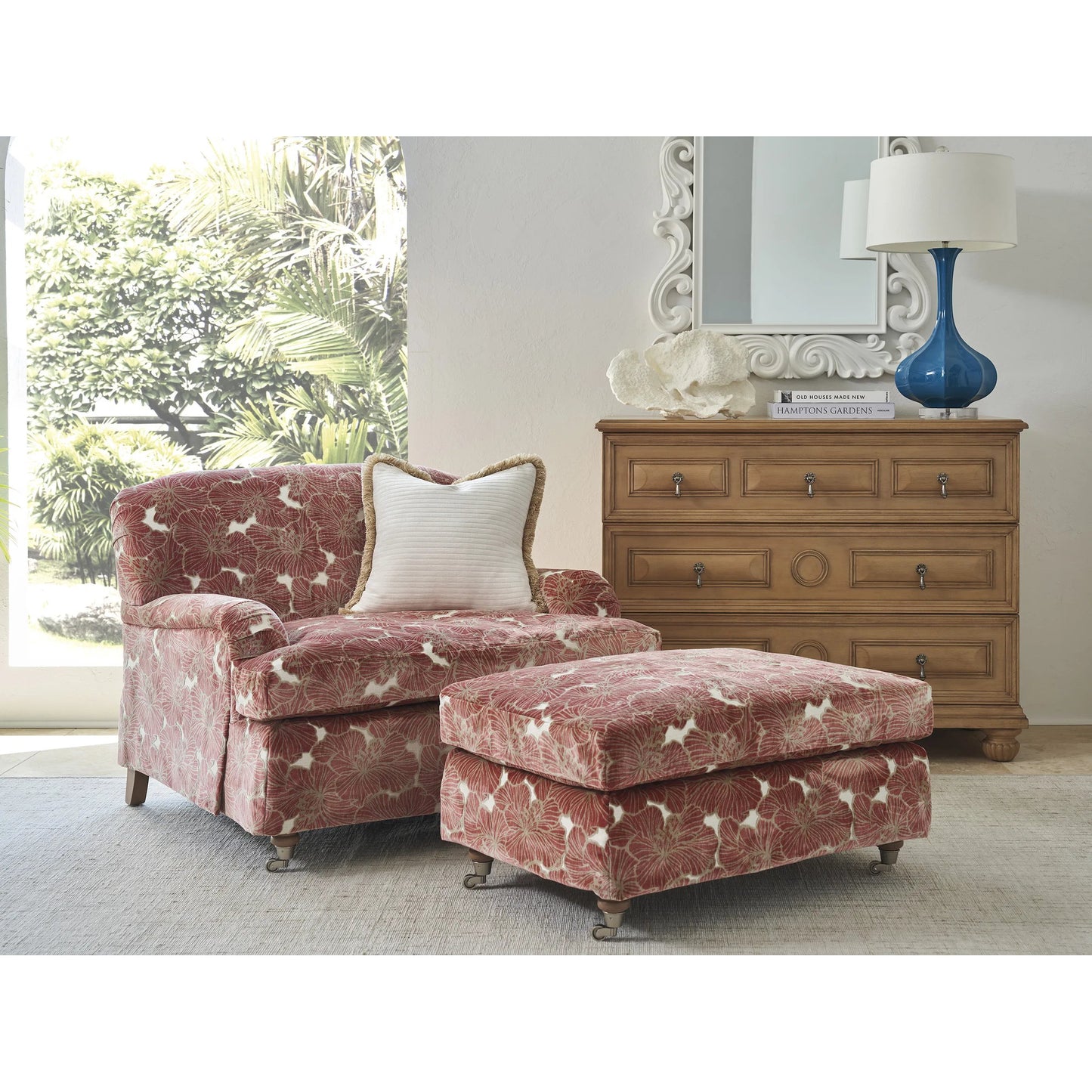 002 SI-2242663 | Lifestyle | Athos Ottoman with Pewter Casters by Barclay Butera in nouveau. Made from unique in a eclectic & global style.
