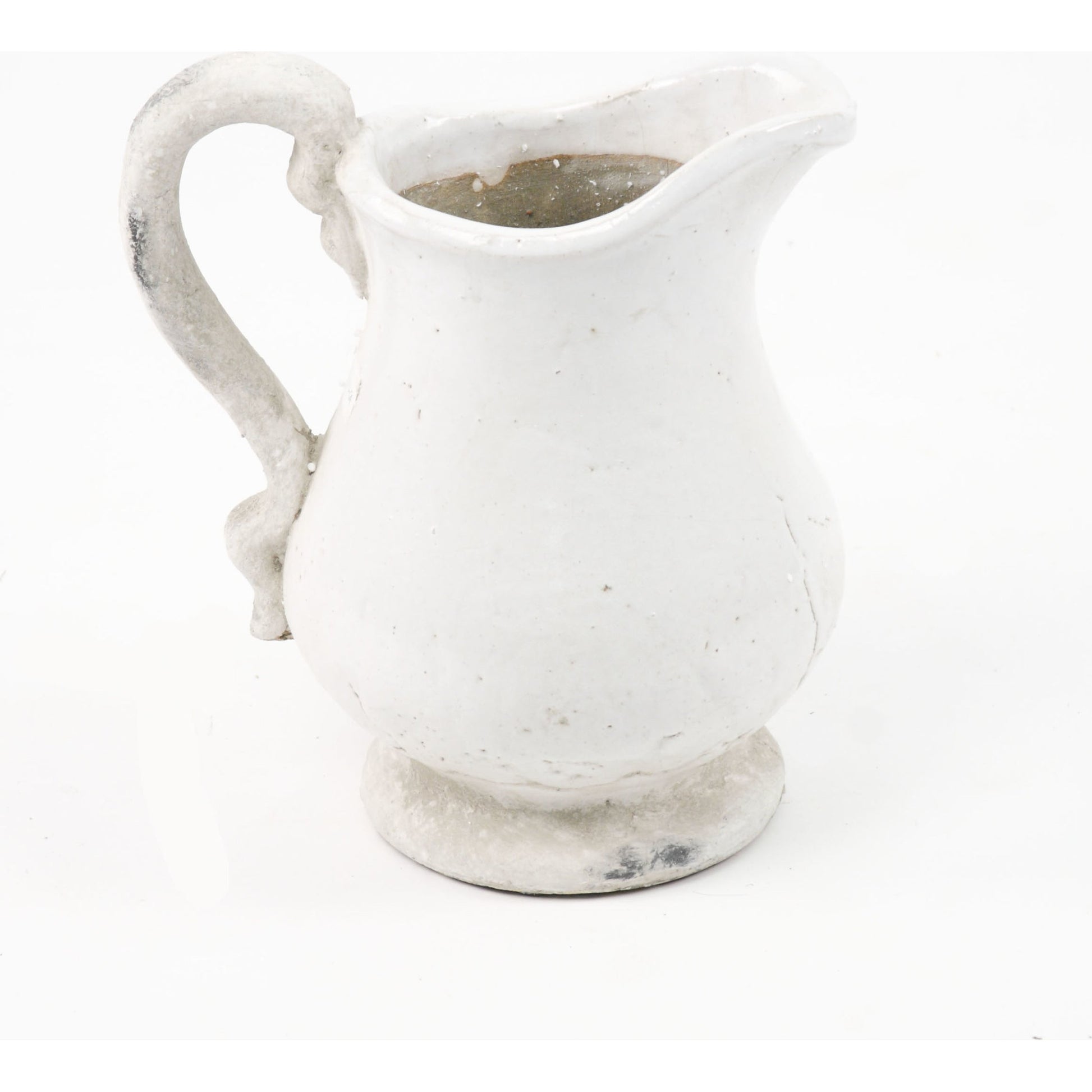 French Country Earthenware Pitcher by Zentique in distressed white and ceramic. Made from ceramic in a cottage & farmhouse style.