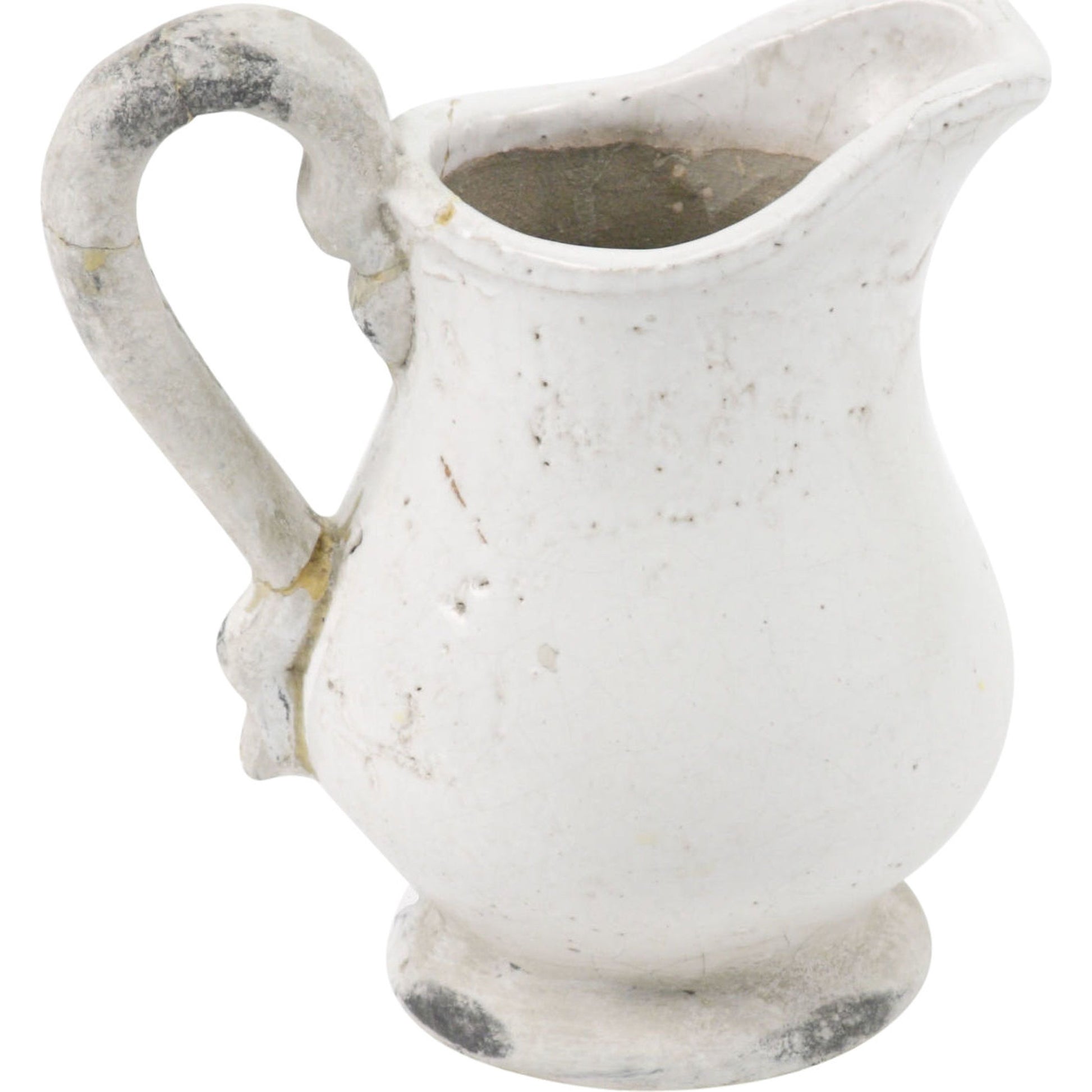 French Country Earthenware Pitcher by Zentique in distressed white and ceramic. Made from ceramic in a cottage & farmhouse style.
