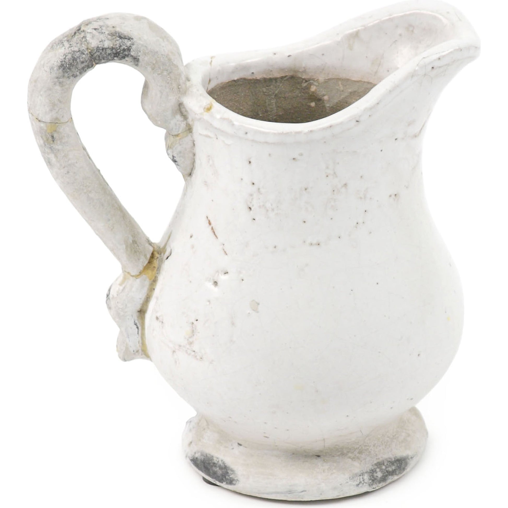 French Country Earthenware Pitcher by Zentique in distressed white and ceramic. Made from ceramic in a cottage & farmhouse style.