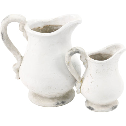 French Country Earthenware Pitcher by Zentique in distressed white and ceramic. Made from ceramic in a cottage & farmhouse style.
