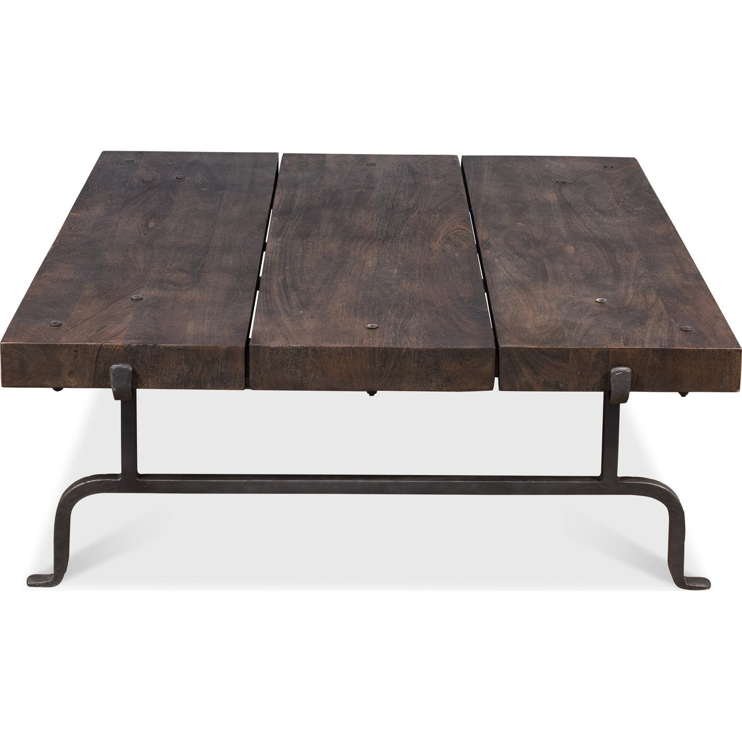 001 SR-857469 | Primary Silo | Blayne Square Coffee Table by Sarreid Ltd. in brown and heavy wrought iron base. Made from solid mango wood, iron in a rustic style.