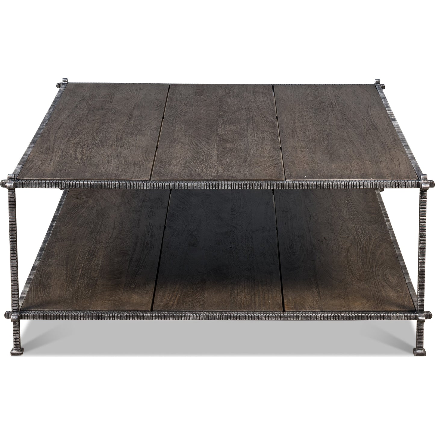 004 SR-857469 | Additional Silo | Blayne Square Coffee Table by Sarreid Ltd. in brown and heavy wrought iron base. Made from solid mango wood, iron in a rustic style.