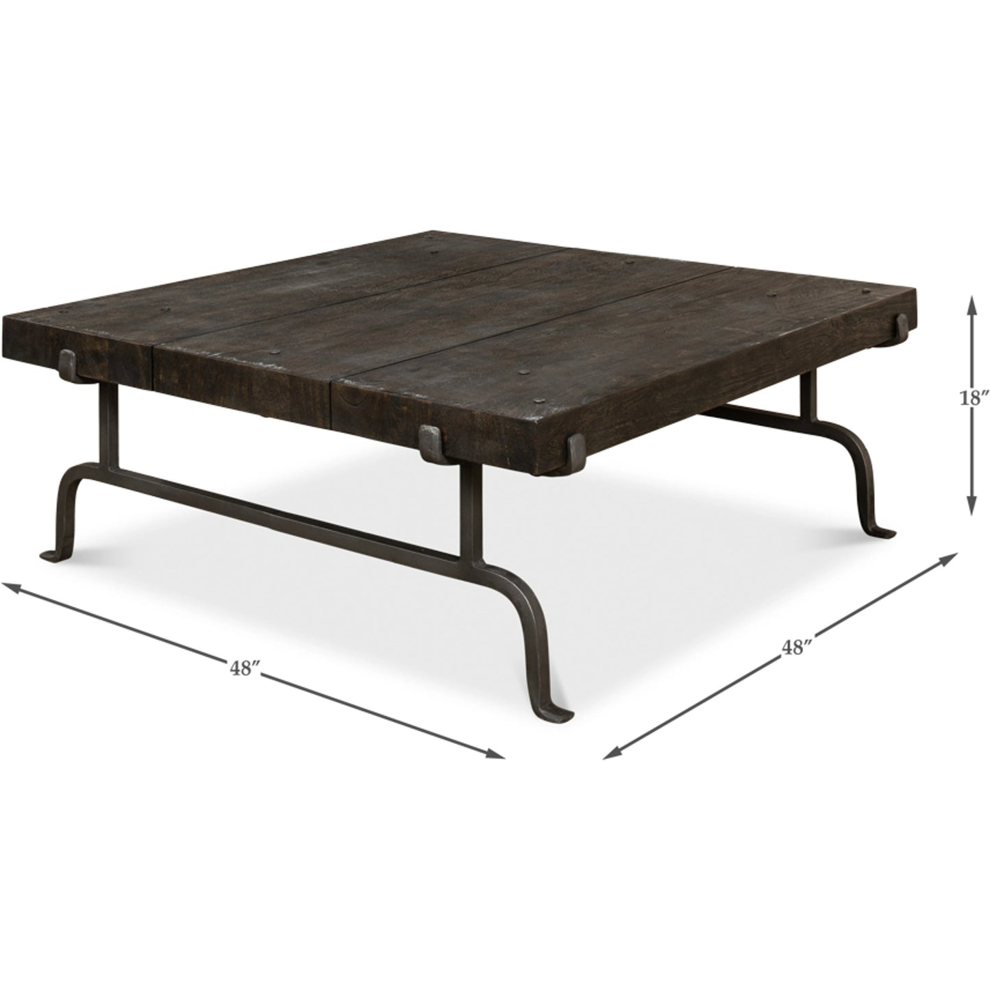 006 SR-857469 | Additional Silo | Blayne Square Coffee Table by Sarreid Ltd. in brown and heavy wrought iron base. Made from solid mango wood, iron in a rustic style.