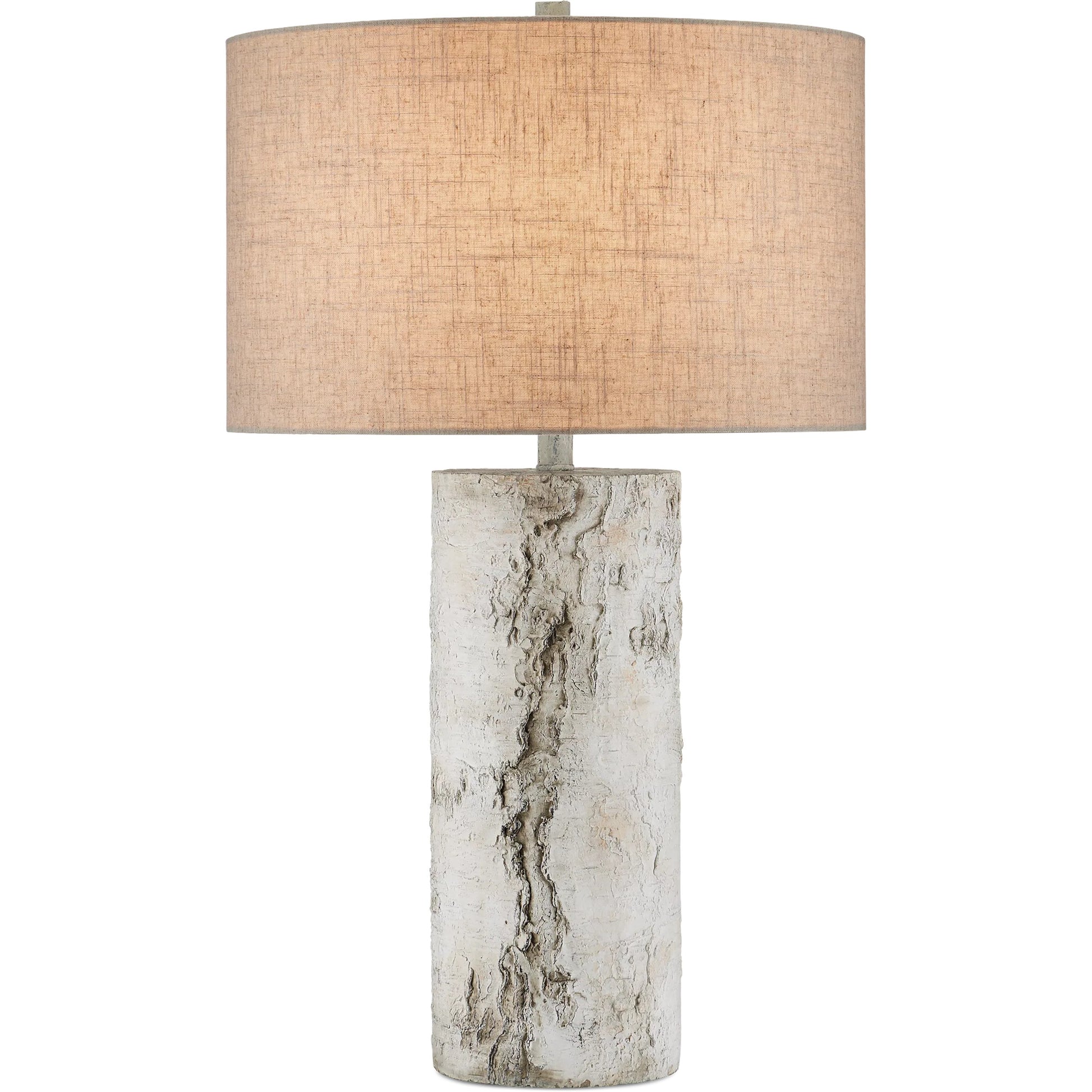 Faux Birch Table Lamp by Currey and Company in birch white, gray. Made from cement in a modern style.