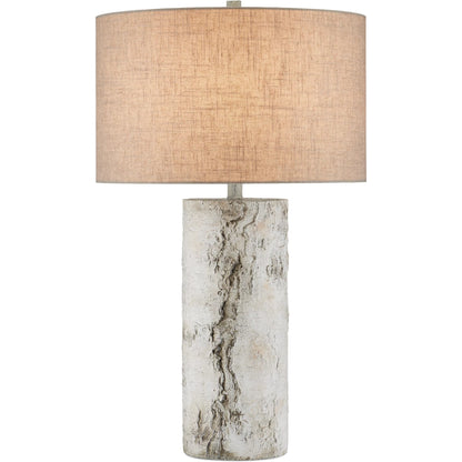 Faux Birch Table Lamp by Currey and Company in birch white, gray. Made from cement in a modern style.
