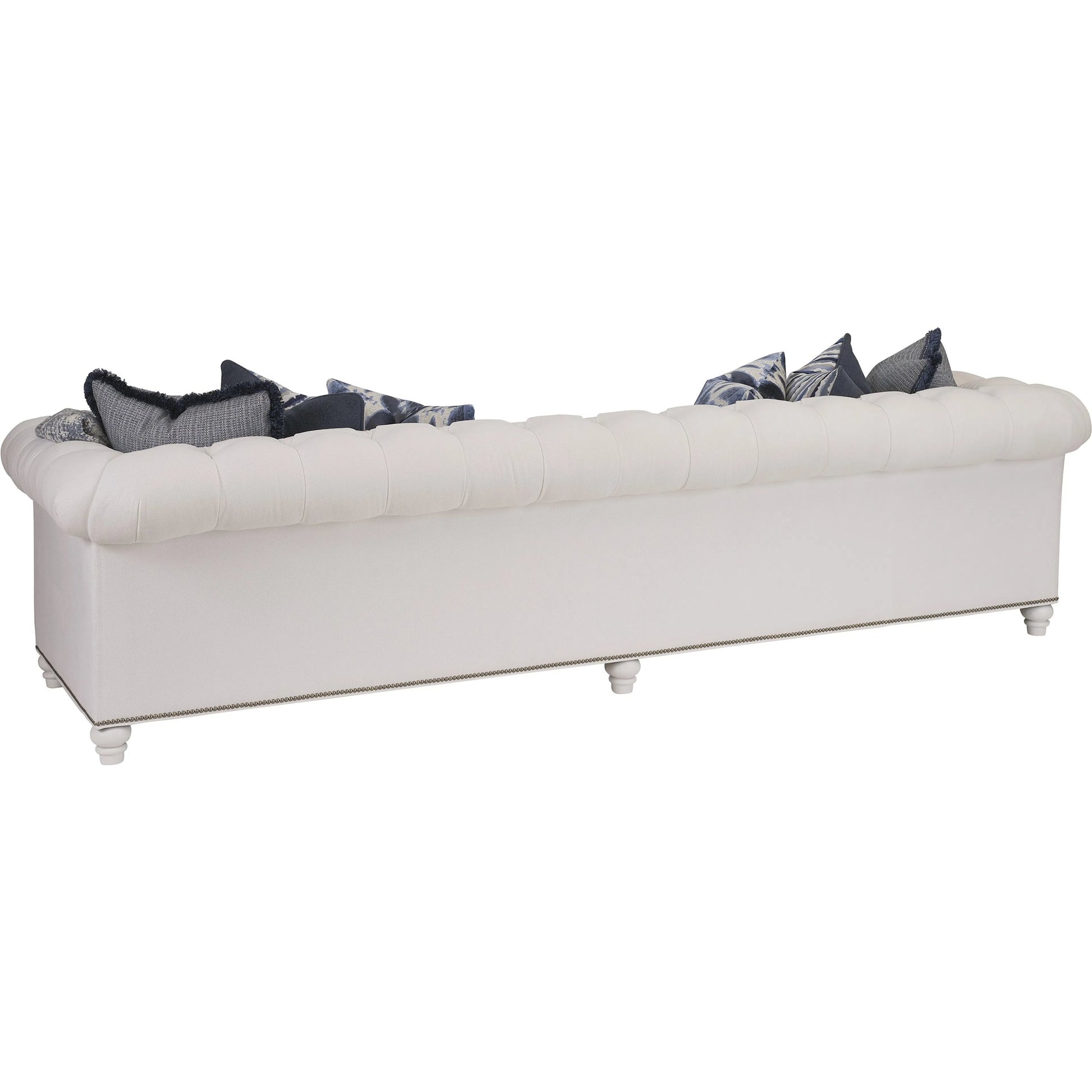 Carmen Long Sofa by Barclay Butera in white, ivory and white. Made from mahogany, fabric in a unique style.