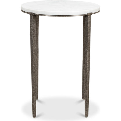 Banswara Round Table by Sarreid Ltd. in white and banswara marble w/lacquer. Made from marble, iron in a modern style.