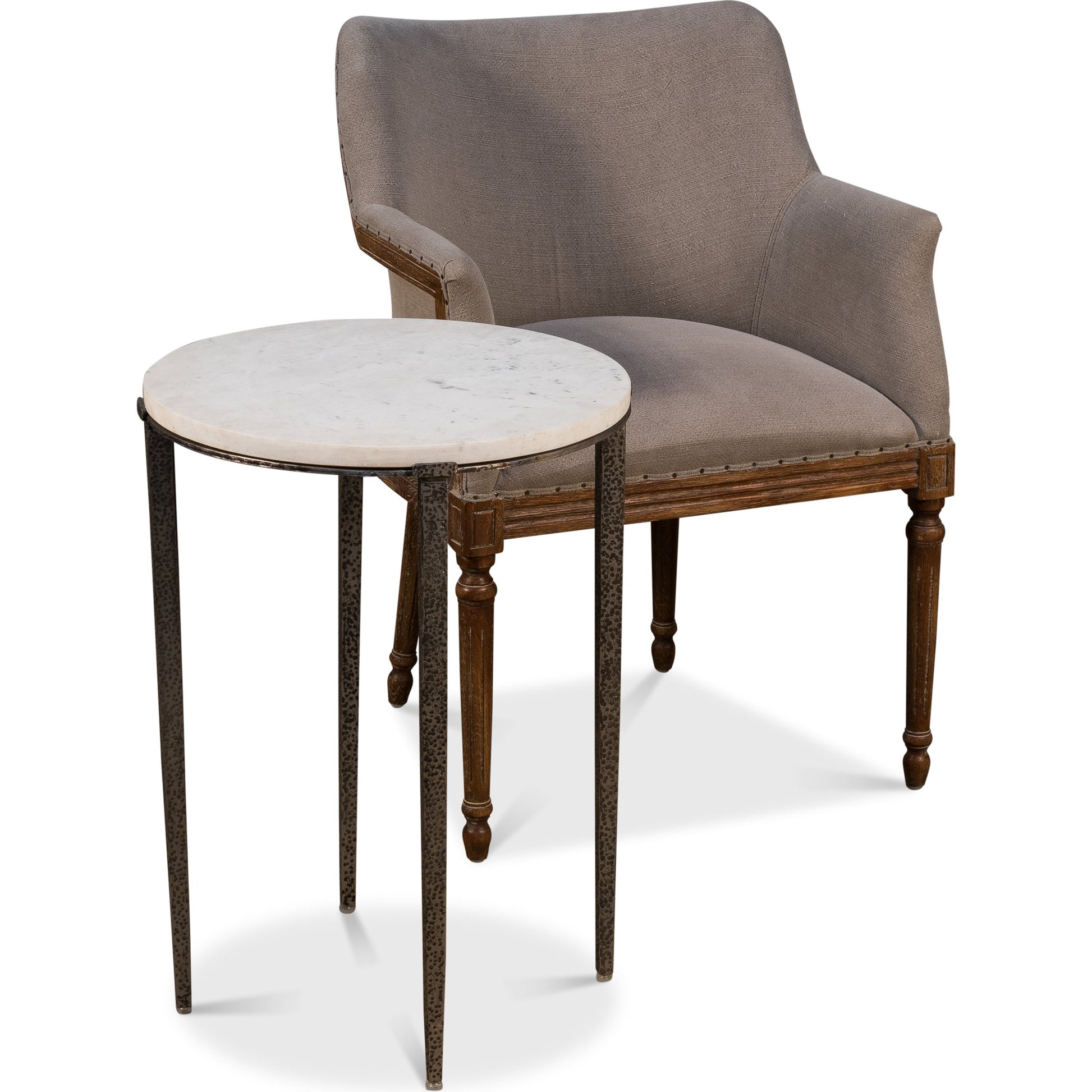 Banswara Round Table by Sarreid Ltd. in white and banswara marble w/lacquer. Made from marble, iron in a modern style.