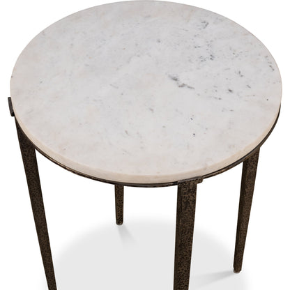 Banswara Round Table by Sarreid Ltd. in white and banswara marble w/lacquer. Made from marble, iron in a modern style.