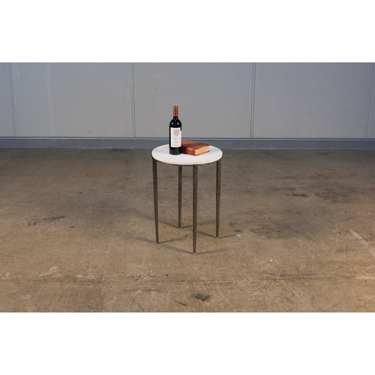 Banswara Round Table by Sarreid Ltd. in white and banswara marble w/lacquer. Made from marble, iron in a modern style.