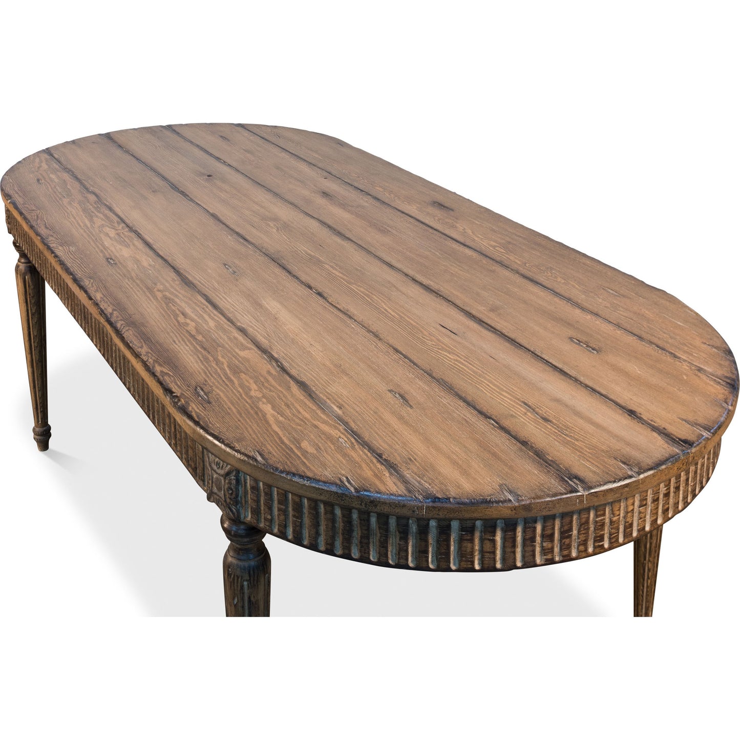 006 SR-770265 | Closeup | French Antique Reproduction Dining Table by Sarreid Ltd. in tan and time worn sun burned finish. Made from pine in a cottage & farmhouse style.