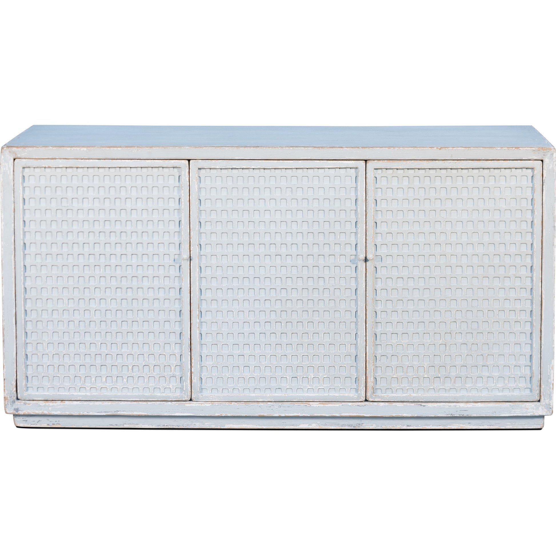 Honeycomb Front Sideboard by Sarreid Ltd. in gray and 3 removable shelves. Made from pine in a transitional style.