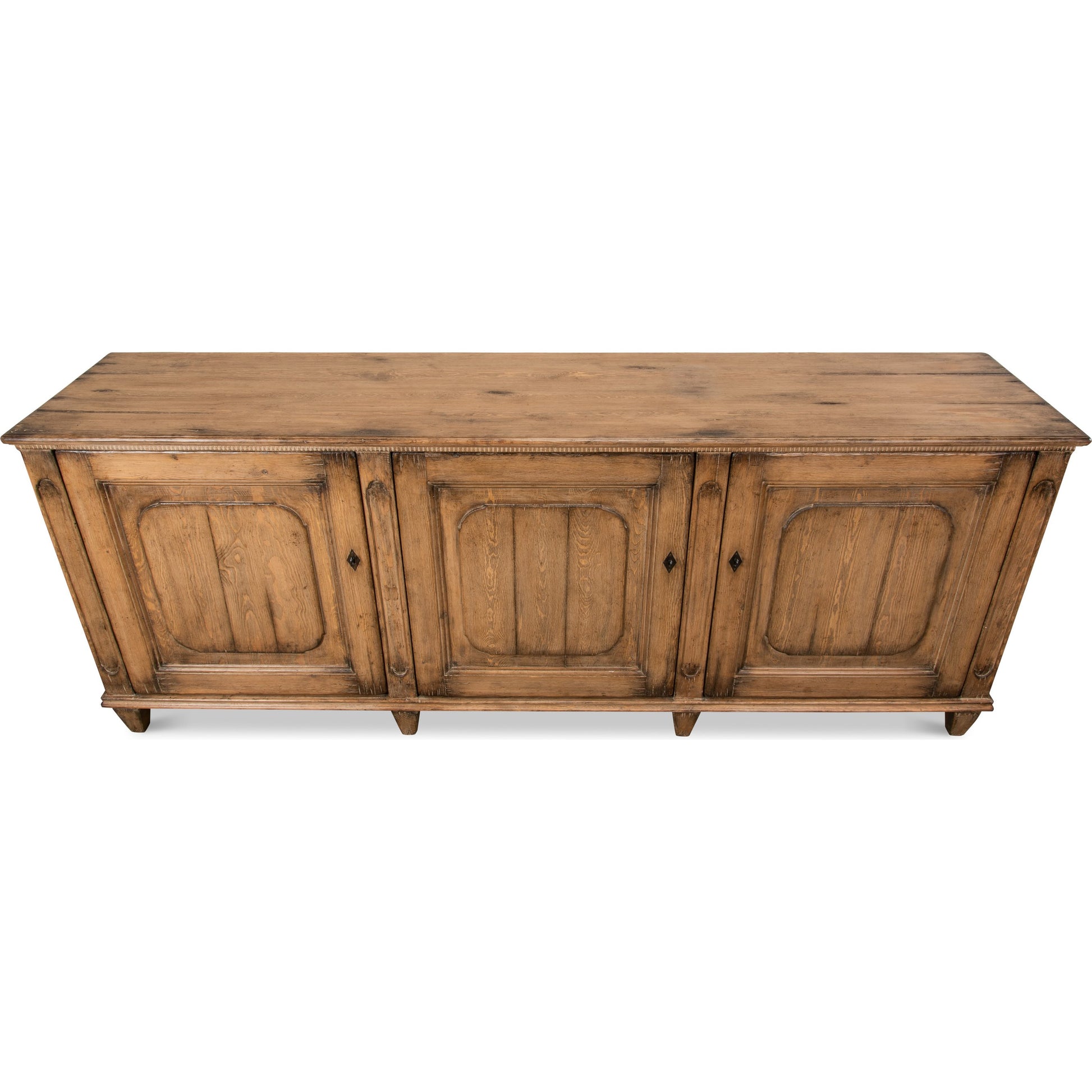 French Country Sideboard by Sarreid Ltd. in tan and 3 doors 3 removable shelves. Made from pine in a rustic style.