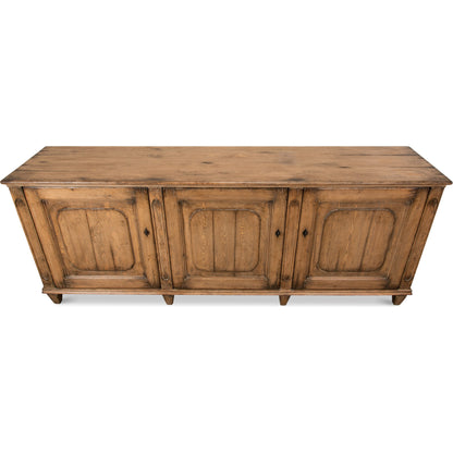 French Country Sideboard by Sarreid Ltd. in tan and 3 doors 3 removable shelves. Made from pine in a rustic style.