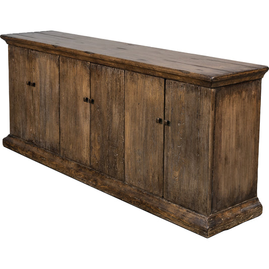 Provencial Storage Sideboard by Sarreid Ltd. in brown and 6 doors 3 removable shelves. Made from elm wood in a rustic style.